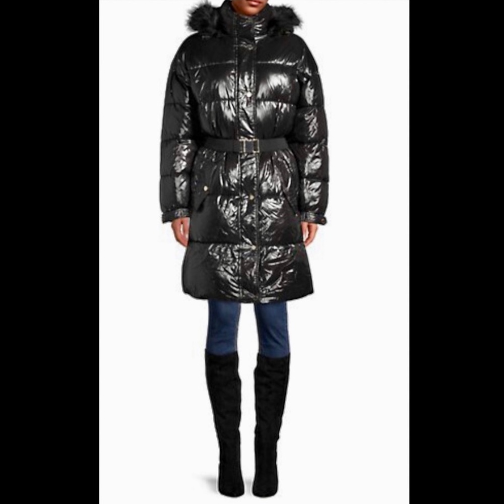MICHAEL KORS Faux Fur Belted & Hooded Puffer Jacket SIZE LG (NWT)